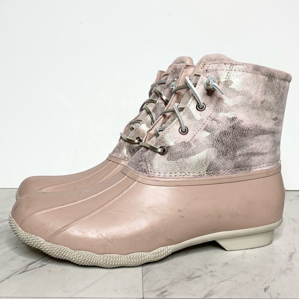 Sperry Saltwater Pink Camo Waterproof Duck Boot 12